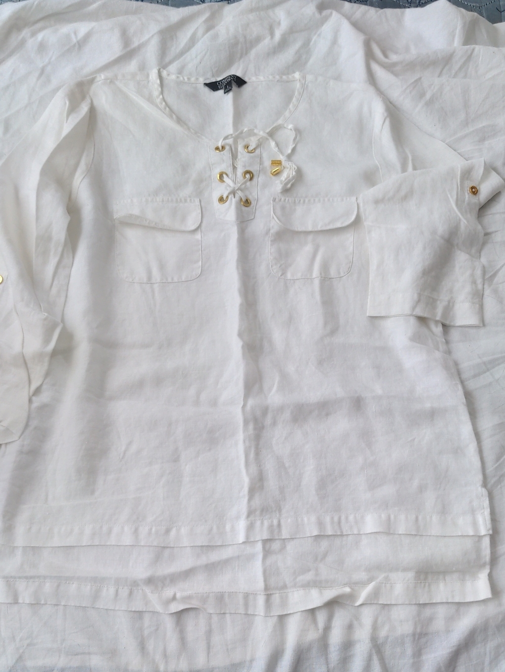Ellen Tracy Lace Up Linen Tunic Size Large